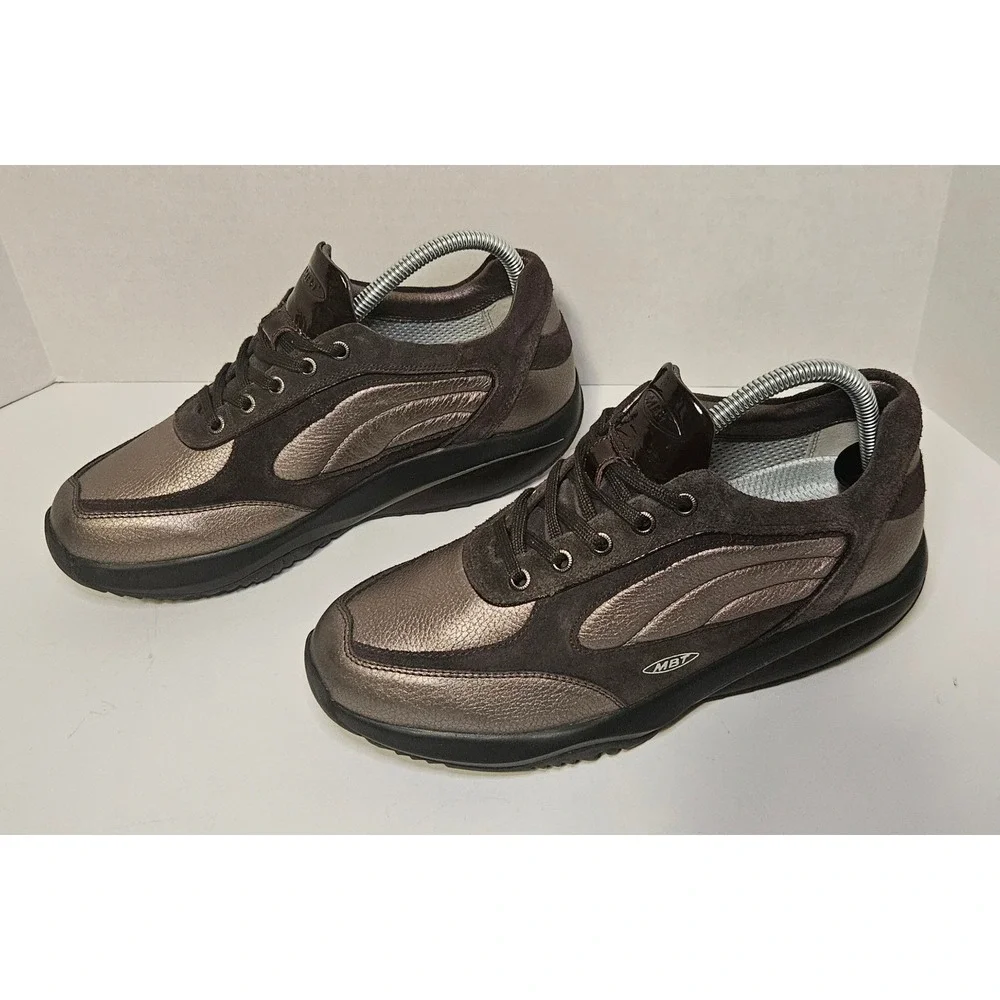 MBT Maliza Rocker Bottom Walking Sneakers Metallic Bronze Brown Suede Womens 8.5 - Picture 3 of 10